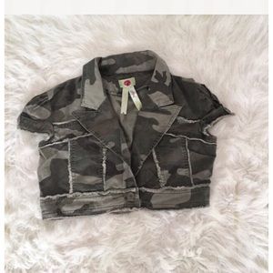 Y2K Moe Army Green Camouflage Short Sleeve Shrug
